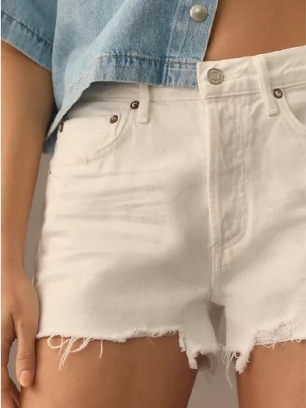 AGOLDE White Frayed Hem High-Rise Women's Denim Shorts